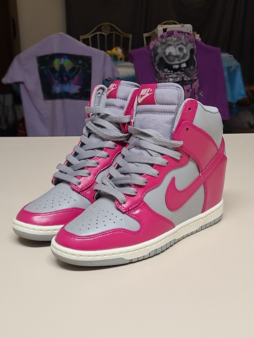 Nike Dunk Sky Hi Medium Grey Fushia casual wedge skateboard sneakers size 8